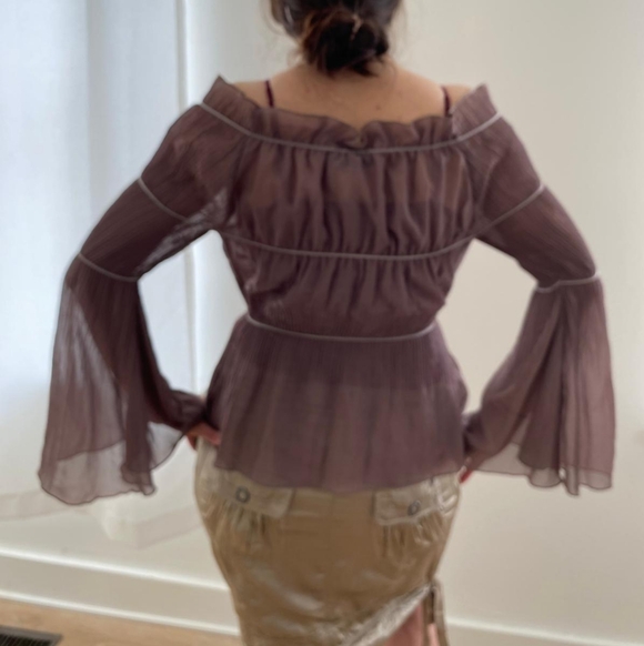 Renfaire Fantasy Elegant Brown Off-Shoulder Women's Top - Picture 9 of 11